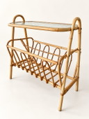 Vintage Scandinavian Rattan Reading Table with Glass – 1960s