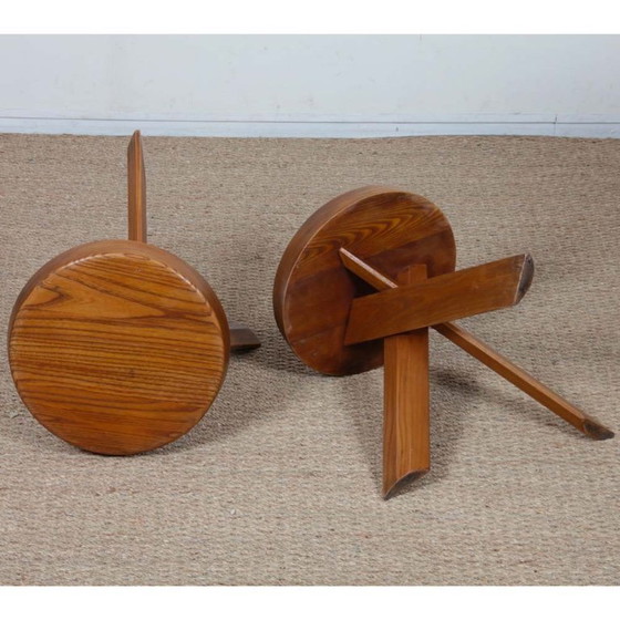 Image 1 of Coppia di sgabelli in olmo disegnati da Pierre Chapo, modello S31, 1980.