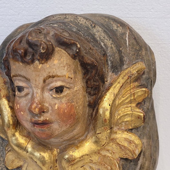 Image 1 of Paire de chérubins en haut-relief, bois polychrome, XVIIIe siècle - Espagne