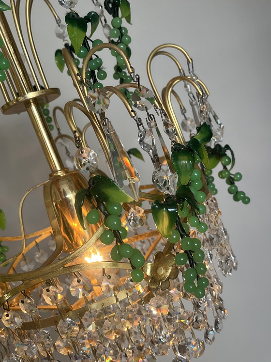 Image 1 of Vintage groene druiven kroonluchter hanglamp uit Murano