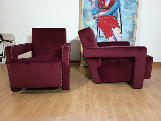 Image 1 of CASSINA 2X Poltrone 637 UTRECHT  (NUOVE MAI USATE) in Velluto 13L Ortigia/Plum con Cuciture in filo Naturale a punta Cavallo