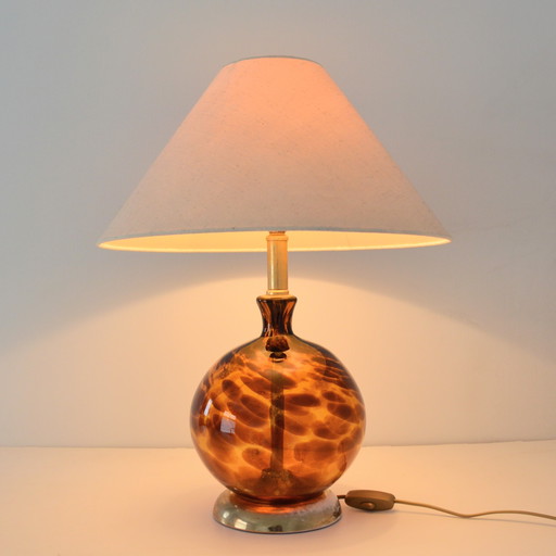 Vintage Art Deco porcelain and blown glass ball lamp (Numbered)
