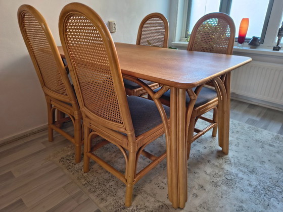 Vintage Rotan / Manou Eethoek – Boho & Webbing (Compleet) – Eetkamerset, Wicker, Textile (photo 4 of 10)