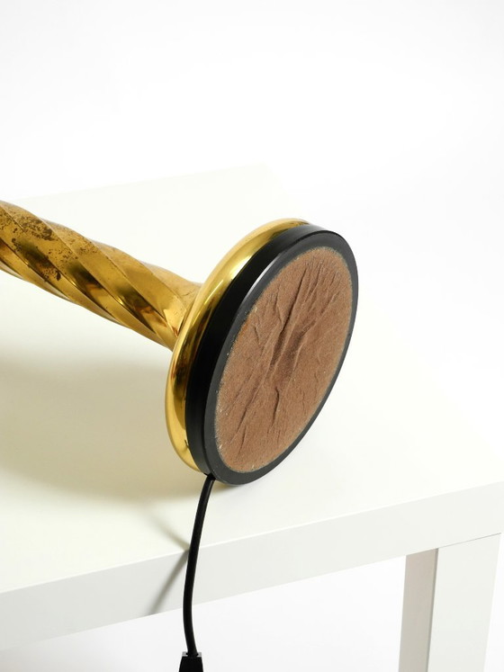 Image 1 of Large 1960s brass column-style table lamp with frosted glass globe