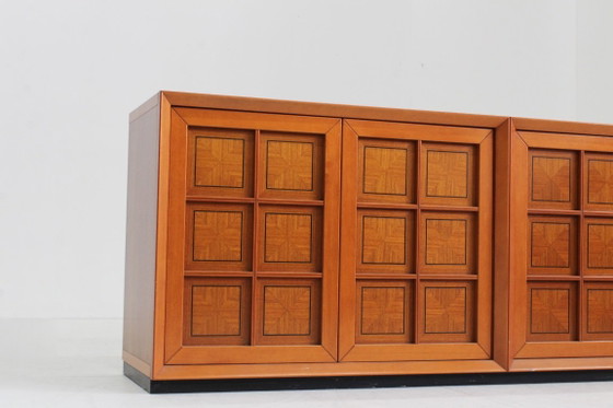 Buffet bas brutaliste italien Caccia alla Volpe par Linea Arredo, Bois, Marron, Vintage (photo 7 sur 10)