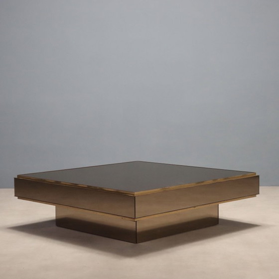 Image 1 of 1980s Smoked Glass and Brass Coffee Table