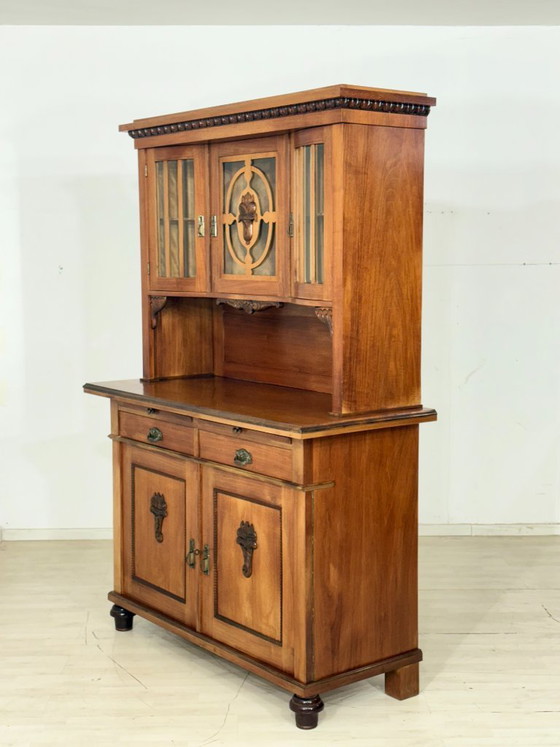 Image 1 of Antik Küchenbuffet um 1900 | Jugendstil Küchenschrank | 2-teilig | Massivholz-Eiche