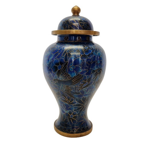 Vintage cloisonné vase with lid, cobalt blue