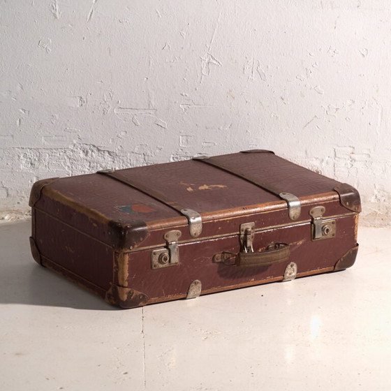 Antique travel suitcase in vulcanised fibre – Czechoslovakia, circa 1930 – Travel bags, Wood, Metal (photo 7 of 39)