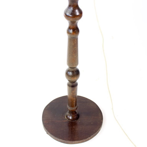 Image 1 of Lampada da terra d'epoca a stelo con paralume originale in tessuto rosa, Cecoslovacchia, anni '60