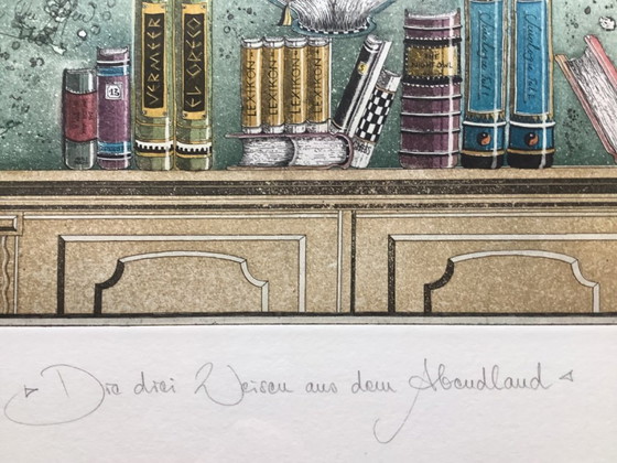 Image 1 of Colored etching in a beautiful frame. Hear, see, and be silent.