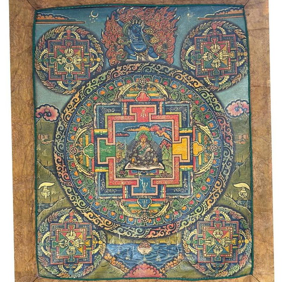 Handgemalte Padmasambhava Mandala Thangka – 77x55 cm – Gemälde & Zeichnungen (photo 3 of 6)
