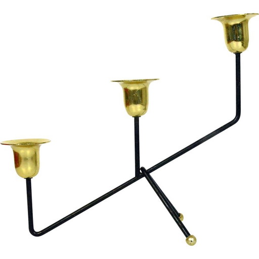Bougeoir vintage en aluminium noir et laiton, Belgique, années 1970
