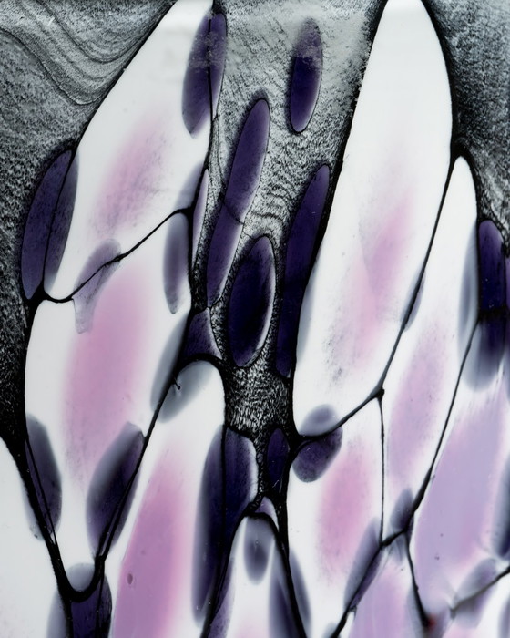 Image 1 of Large Murano Art Glass Vase 1980s • Hand Blown • Violet Black White Postmodern Italian
