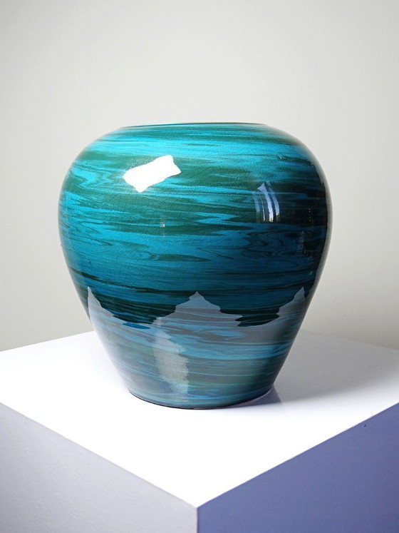 Image 1 of Large ceramic vase with mixed clays, malachite green glaze, 1950s-70s