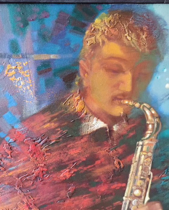 Original Oil Painting Abstract Musician Saxophone Night Blues – Paintings & Drawings, Canvas (photo 5 of 9)