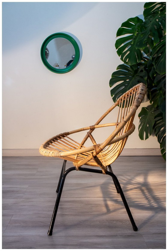 Image 1 of Rattan and steel basket chair, adult model, 1970s