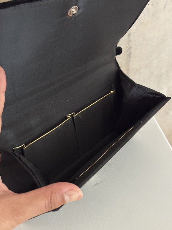 Image 1 of Fluwelen clutch met borduursels en steentjes, avondtasje met handvatten