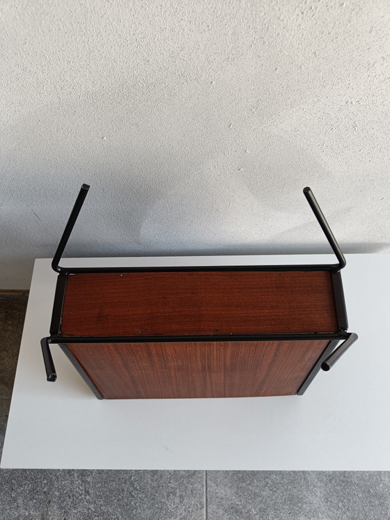 Image 1 of Italian Mid Century Magazine Rack in Teak Veneer and Black Metal, 1950s–1960s