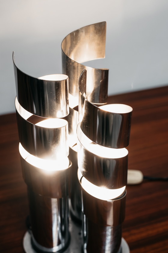 Image 1 of LAMA Italy 1970s Chromed Steel Spiral Design Table Lamp
