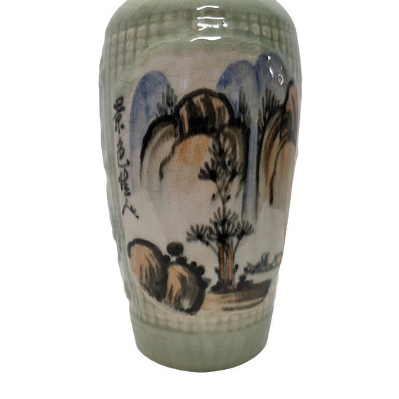 Image 1 of Vintage ceramic Asian vase with mountain landscape, 20th century