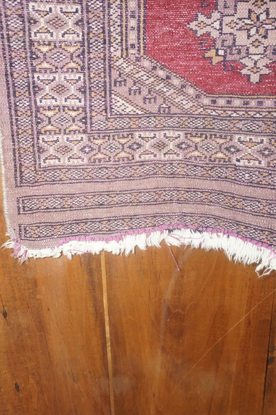 Image 1 of vintage bokhara runner rug * pakistani wool hallway carpet * purple tone and red oriental tribal rug 