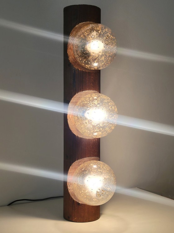 Hustadt Leuchten Brutalist Table or Floor Lamp, Table lamps, Wood, Glass, Brown, Vintage (photo 2 of 9)