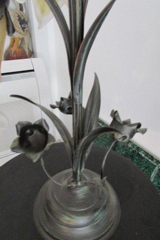 Tafellamp, 3 lichten, smeedijzer, bronskleurig – Tafellampen, Glas (photo 7 of 8)