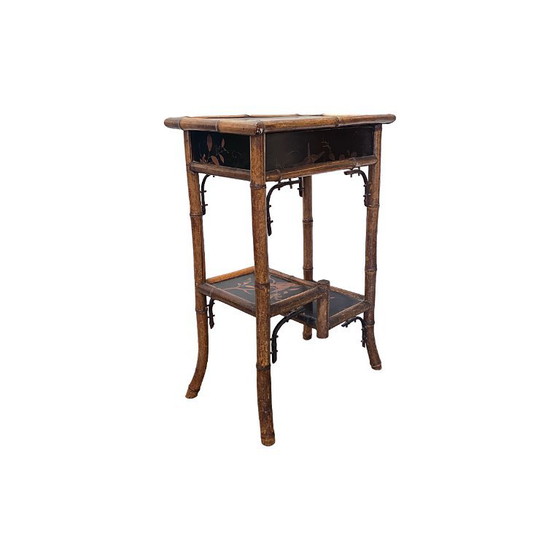 Antique Victorian Side Table with Chinoiserie, c. 1890, Bamboo, Brown (photo 2 of 7)