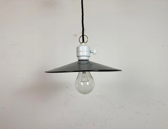 Image 1 of Lámpara de techo industrial esmaltada en azul, años 50