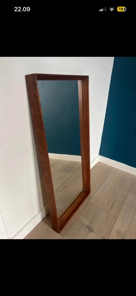 Danish Mid-Century Modern Wall Mirror in Solid Wood (Teak/Rosewood Look), 1950s/60s, Brown (photo 5 of 8)