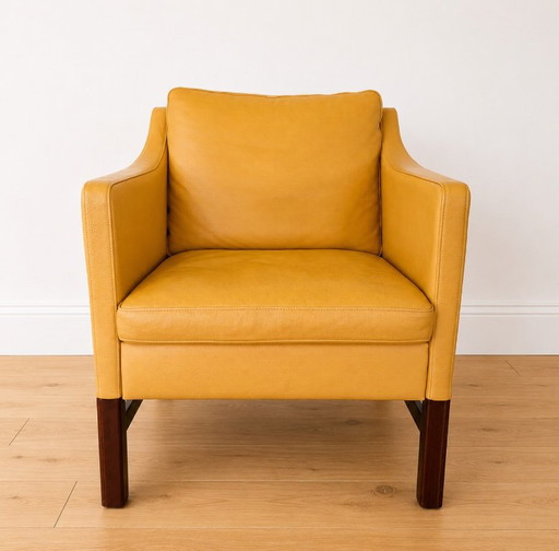 Vintage dänischer Sessel von Takashi Okamura & Erik Marquardsen in Hellcognac – fauteuils, Leather