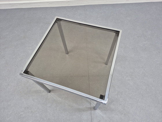 Image 1 of Chroom buisframe bijzettafel. Vintage salontafel, rookglas.