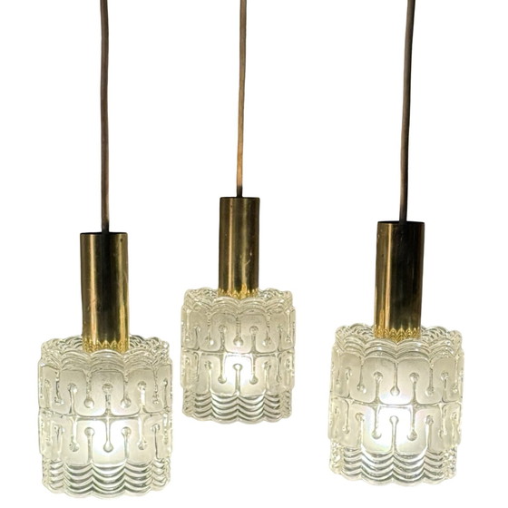 Image 1 of Hillebrand - MCM Hängeleuchte / Kaskade - Kristallglas und Messing - Inklusive passendem Deckenbaldachin