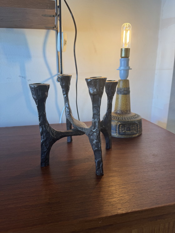 Image 1 of Brutalistischer 4-Arm-Kerzenhalter - Skulpturaler Bronze-Stil