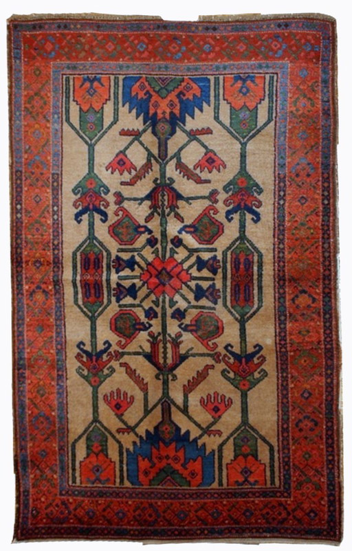 Handmade antique Persian Kurdish rug 4' x 6' (122cm x 183cm) 1900s -1B422