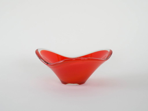 Rode schaal, Murano glas, Italiaans design, jaren 60, gemaakt in Italië