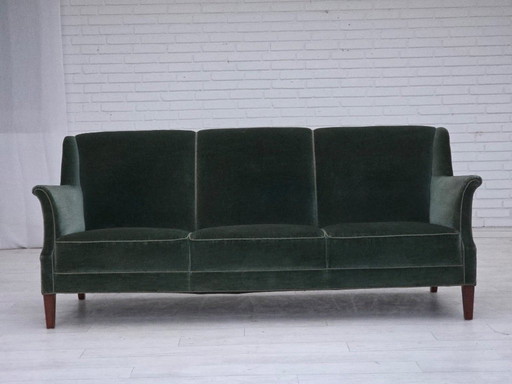 1960s, Danish 3-seater sofa, original turquoise-green furniture velour.
