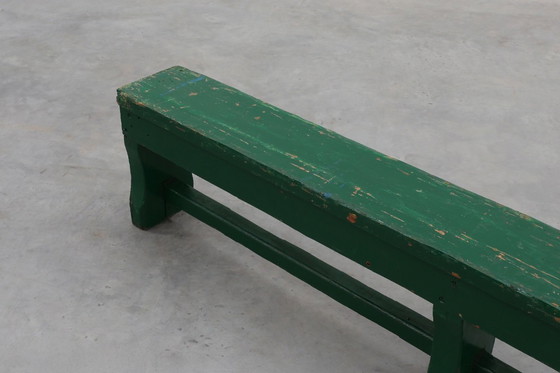 Image 1 of Panca rustica primitiva verde in rovere massiccio, Francia ca. 1900