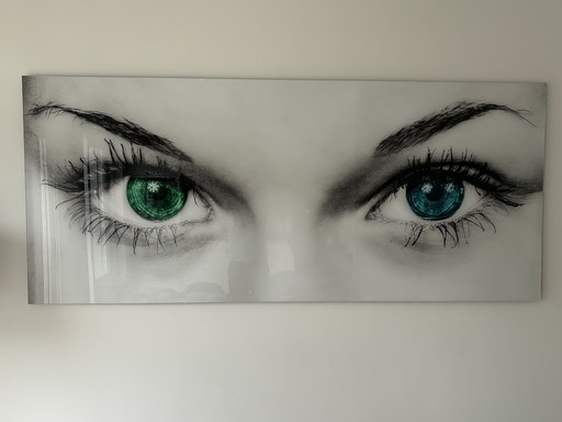 Artwork print "eyes" on large-format plexiglass