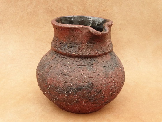 Image 1 of Gerhard Liebenthron, roodbruine, ruwe patroon, Studio Keramik, jug, vase, 1976