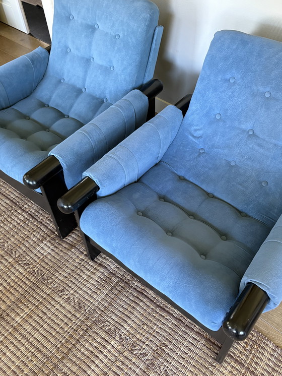 Image 1 of Vintage korenblauw set fauteuils jaren70 design