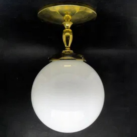 Postmodern Pending Lamp, Poland, 1970s, Lighting, Glass, Metal, Gold (photo 9 of 9)