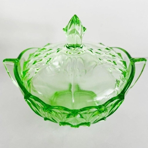 Vintage Bonbonnière aus grünem Glas, Annagreen Bonbonschale aus den 1930er Jahren – tafelaccessoires (photo 2 of 14)