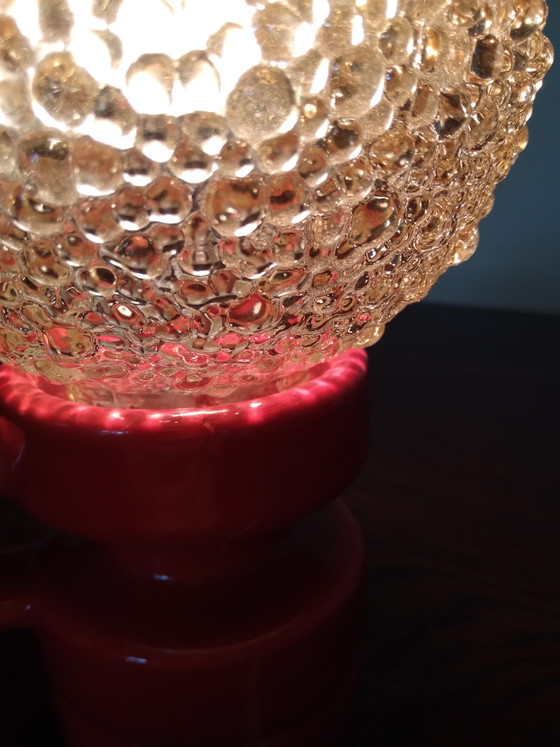 Image 1 of Space Age table lamp, red ceramic and bubble glass