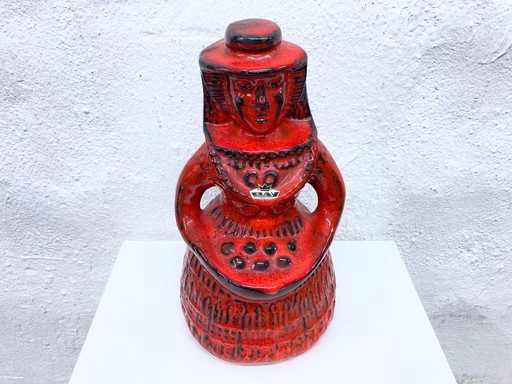 Figurilla de cerámica mujer con cesta Bodo Mans Bay cerámica 60s 70s