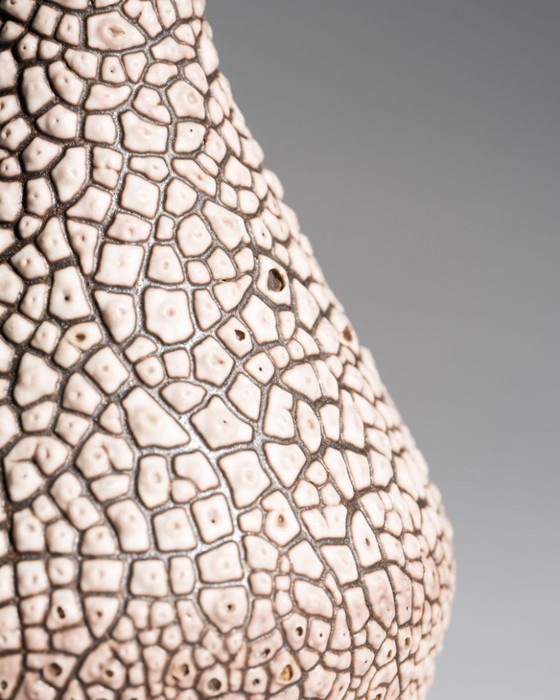 Image 1 of ALBERT KIESSLING "SNAKESKIN" Vase DUO East German Pottery REDUKTIONSGLASUR GDR