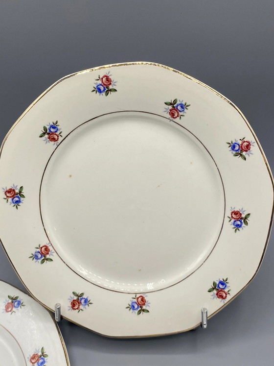 4 Digoin & Sarreguemines Dinner Plates – Rose Decor – Gold Rim – 24 cm – Decorative Objects, Vintage (photo 3 of 5)
