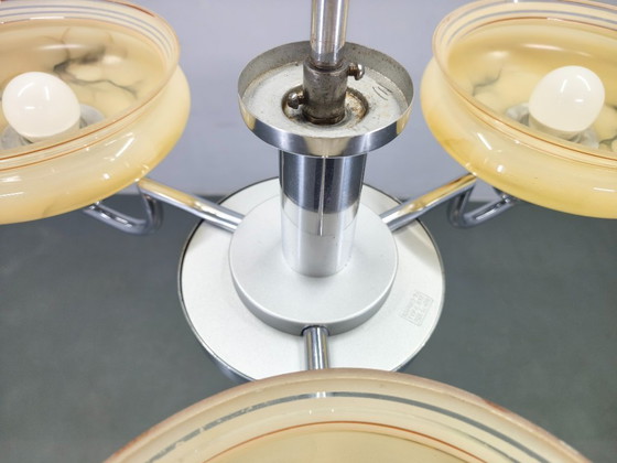 Image 1 of Art Deco Chandelier by Napako, Chrome & Marble Glass, 1930s