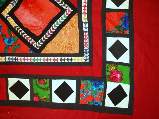 Image 1 of Handmade Vintage Uzbek Suzani Patchwork Kilim 4.3' x 7.5' (129cm x 227cm), 1960s - 1C46